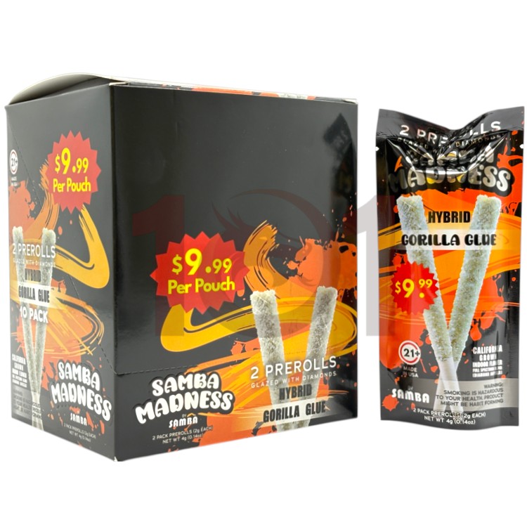 SAMBA MADNESS SP 1PK/$9.99 2GM 2CT PK DIAMONDS GLAZED PREROLL HYBRID - GORILLA GLUE