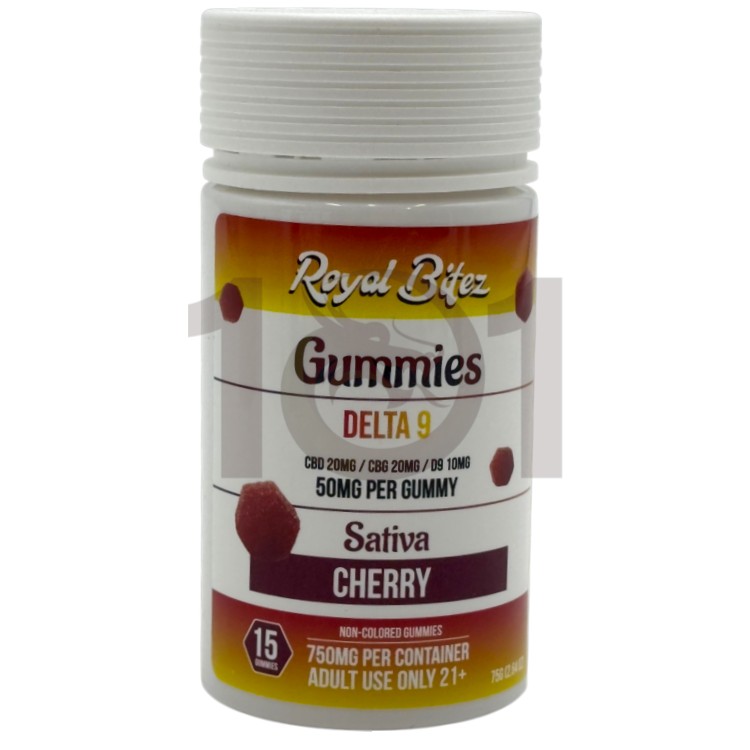 ROYAL BITEZ  D9+CBD+CBG+CBN 50MG 15CT JAR GUMMY SATIVA - CHERRY