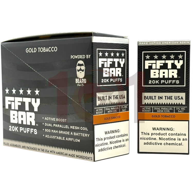 FIFTY BAR SALT NICOTINE 20000 5% BLACK - GOLD TOBACCO