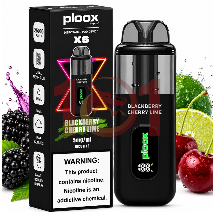 PLOOX 25000 0.5% 18ML HOOKAH POD XS - BLACKBERRY CHERRY LIME