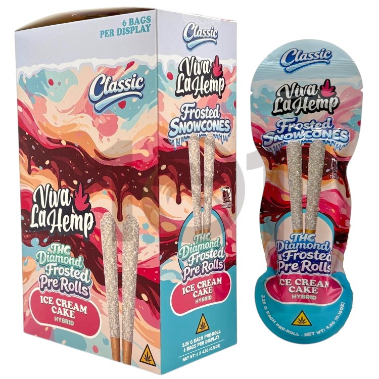 VIVA LA HEMP FROST ROLLS SNOW CONES THC DIAMONDS PREROLL 2.25GM 2CT PK HYBRID - ICE CREAM CAKE