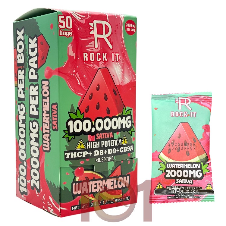 ROCK IT HIGH POTENCY THCP+D9+D8+CB9A GUMMY 2000MG PK SATIVA - WATERMELON