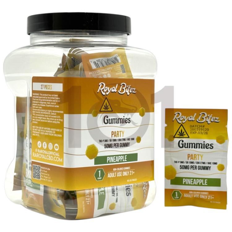 ROYAL BITEZ THCP+D9+CBG+HHC 50MG 1CT PK PARTY GUMMY - PINEAPPLE