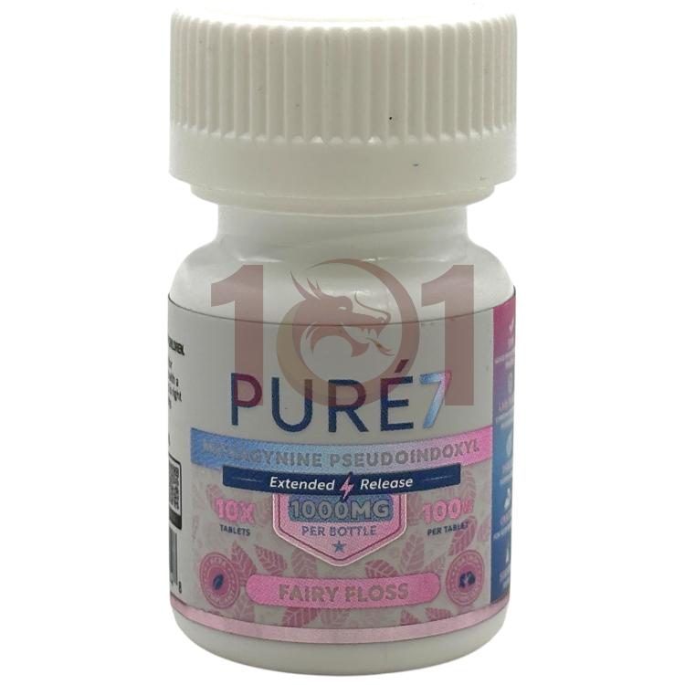 PURE 7 MITRAGYNINE PSEUDOINDOXYL KRATOM EXTRACT TABLET 100MG 10CT JAR - FAIRY FLOSS