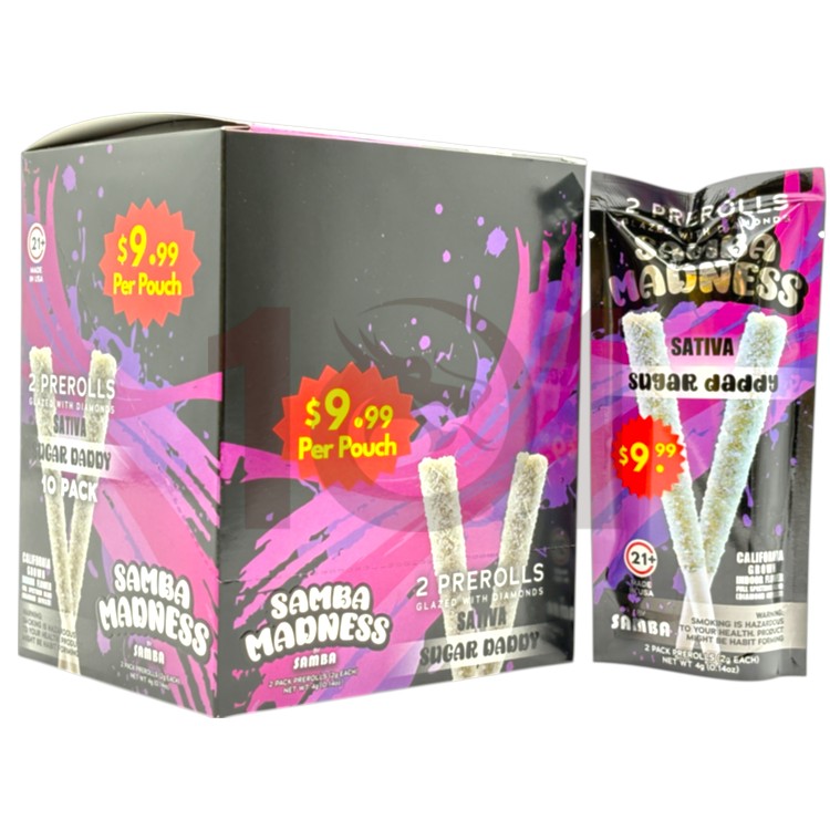 SAMBA MADNESS SP 1PK/$9.99 2GM 2CT PK DIAMONDS GLAZED PREROLL SATIVA - SUGAR DADDY