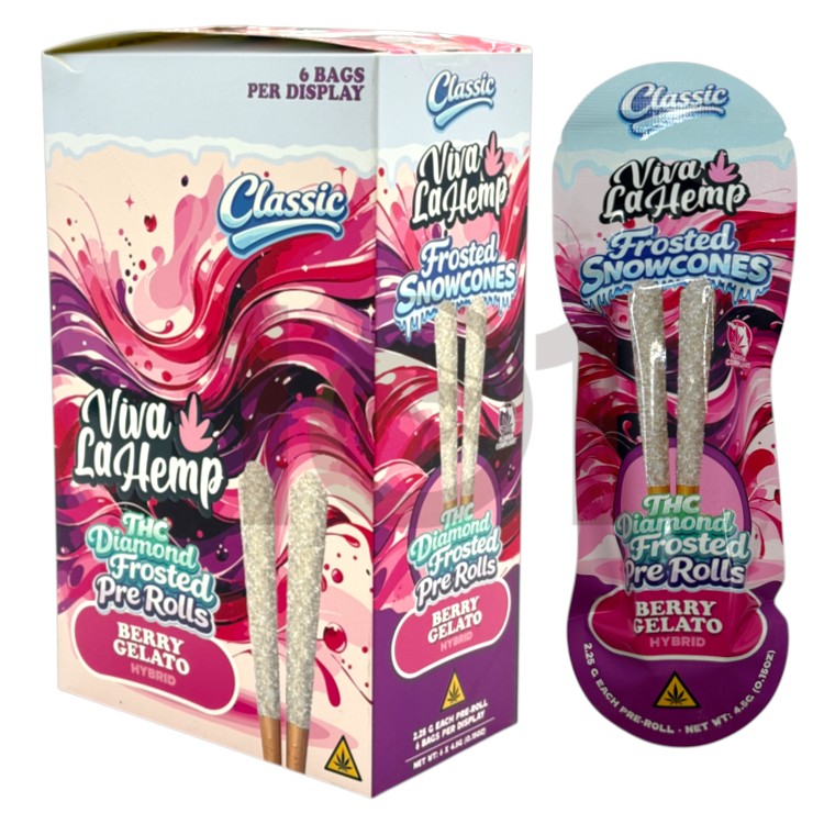 VIVA LA HEMP FROST ROLLS SNOW CONES THC DIAMONDS PREROLL 2.25GM 2CT PK HYBRID - BERRY GELATO