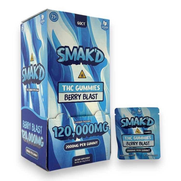 SMAK'D - DELTA - GUMMY - THC - 2000MG/CT - 60CT/BX - (120000MG/BX) - BERRY BLAST