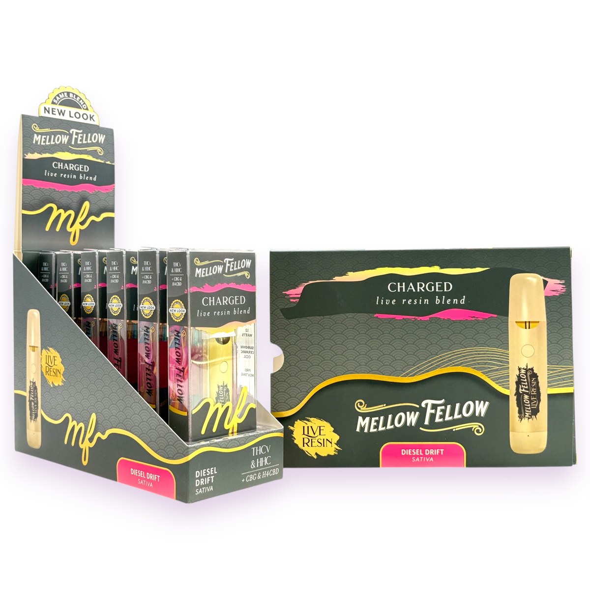 MELLOW FELLOW LR THCV+HHC+CBG+H4CBD 1ML SATIVA - DIESEL DRIFT CHARGED LR BLEND