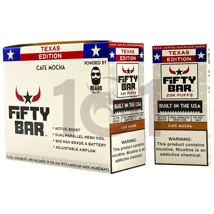 FIFTY BAR SALT NICOTINE 20000 5% TEXAS EDITION - BLUE RAZZ ICE