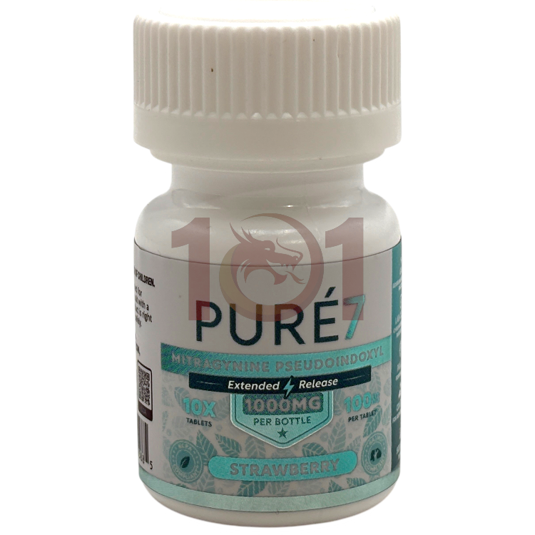 PURE 7 MITRAGYNINE PSEUDOINDOXYL KRATOM EXTRACT TABLET 100MG 10CT JAR - STRAWBERRY