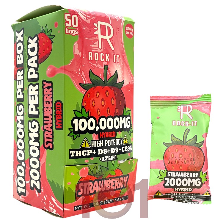 ROCK IT HIGH POTENCY THCP+D9+D8+CB9A GUMMY 2000MG PK HYBRID - STRAWBERRY