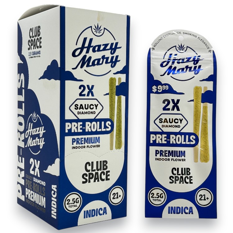 HAZY MARY SAUCY DIAMOND SP 2/$9.99 THCP 1.25GM PREROLL 2CT PK INDICA - CLUB SPACE