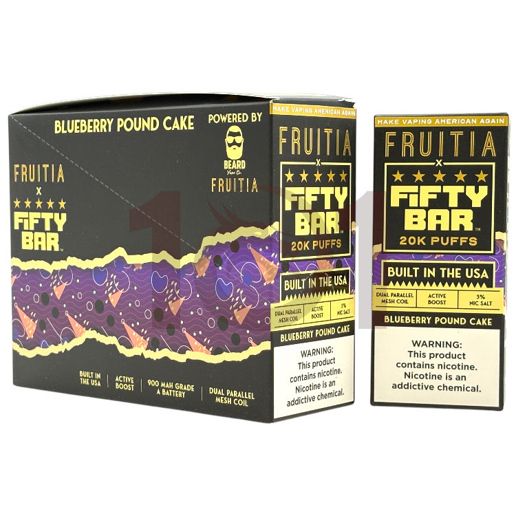 FIFTY BAR SALT NICOTINE 20000 5% FRUITIA - BLUEBERRY POUND CAKE