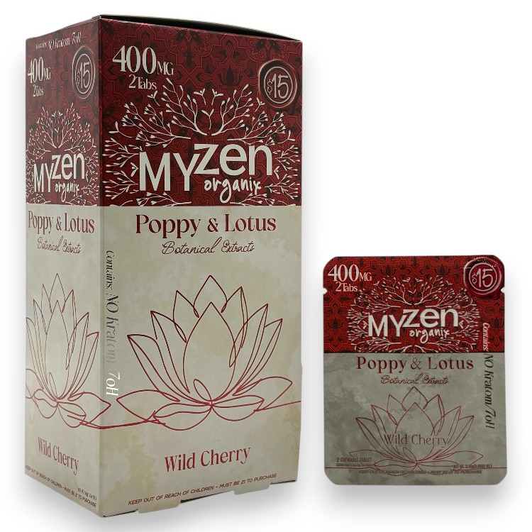 MYZEN ORGANIX - BLUE LOTUS - EXTRACT TABLET - 2CT/PK - 20PK/BX - POPPY&LOTUS - WILD CHERRY