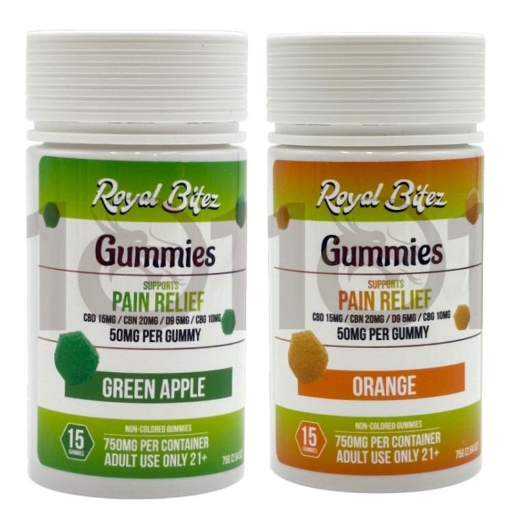 ROYAL BITEZ CBD+CBN+D9+CBG 50MG 15CT JAR PAIN RELIEF GUMMY
