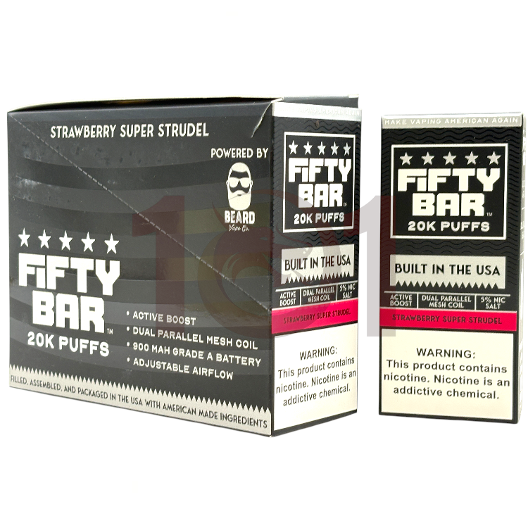 FIFTY BAR SALT NICOTINE 20000 5% BLACK - STRAWBERRY SUPER STRUDEL
