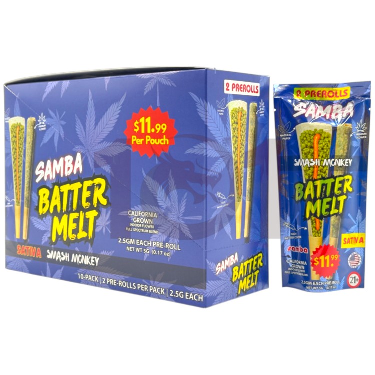 SAMBA BATTER MELT SP 1PK/$11.99 2.5GM 2CT/PK PREROLL SATIVA - SMASH MONKEY
