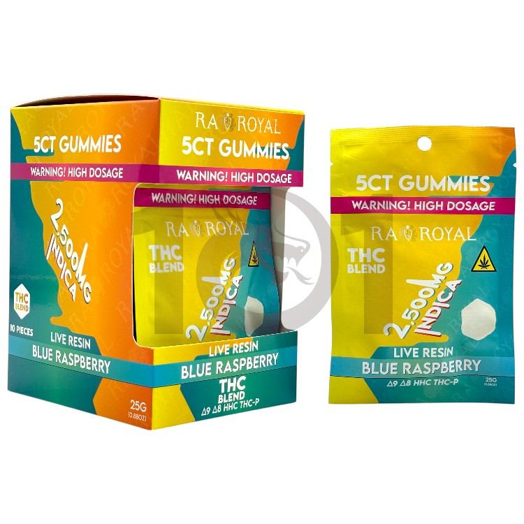 RA ROYAL LR THC BLEND D9+D8+HHC+THCP GUMMY 500MG 5CT PK INDICA - BLUE RASPBERRY