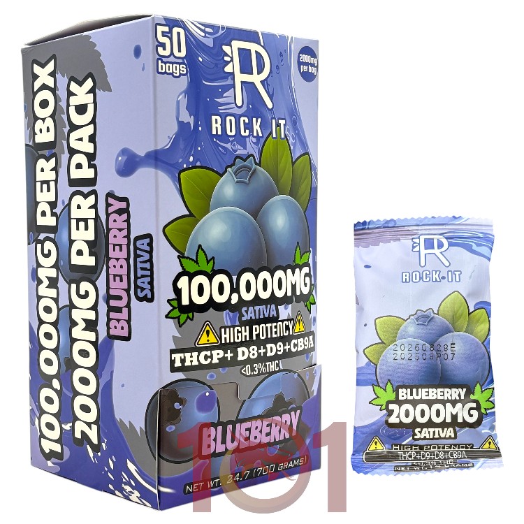 ROCK IT HIGH POTENCY THCP+D9+D8+CB9A GUMMY 2000MG PK SATIVA - BLUEBERRY
