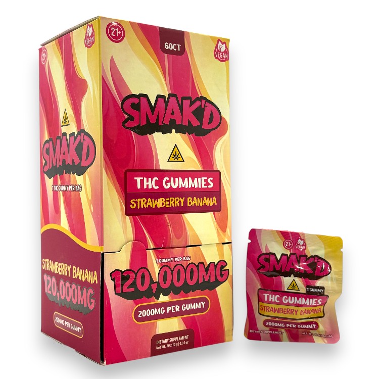 SMAK'D - DELTA - GUMMY - THC - 2000MG/CT - 60CT/BX - (120000MG/BX) - STRAWBERRY BANANA