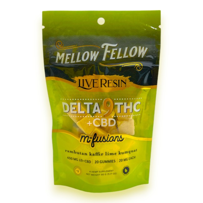 MELLOW FELLOW M FUSIONS  LR D9+THC+CBD 20MG 20CT PK (400MG/PK) - RAMBUTAN KAFFIR LIME KUMQUAT