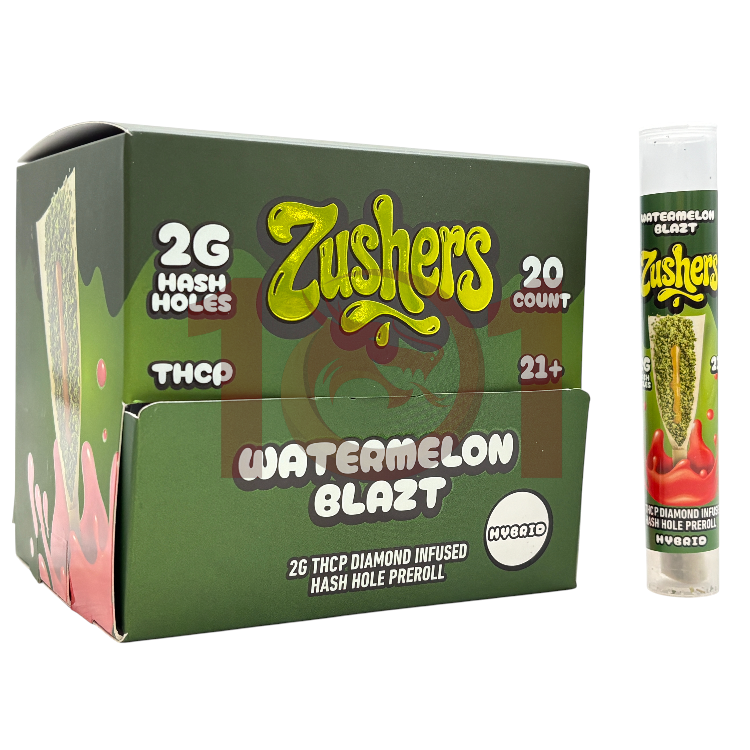 ZUSHERS HASH HOLE DIAMOND INFUSED THCP PREROLL 2GM HYBRID - WATERMELON BLAST