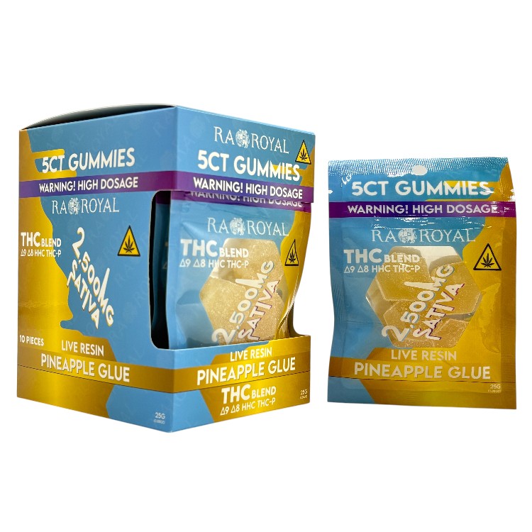 RA ROYAL LR THC BLEND D9+D8+HHC+THCP GUMMY 500MG 5CT PK  SATIVA - PINEAPPLE GLUE