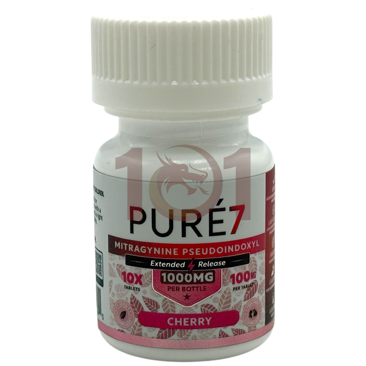 PURE 7 MITRAGYNINE PSEUDOINDOXYL KRATOM EXTRACT TABLET 100MG 10CT JAR - CHERRY