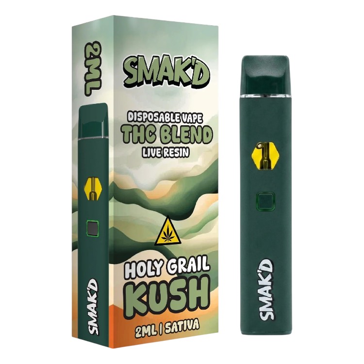 SMAK'D - DELTA - DISPOSABLE VAPE - LR - THC - 2GM/CT - 5CT/BX - SATIVA - HOLY GRAIL KUSH