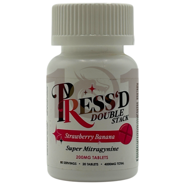 PRESS'D DOUBLE STACK SUPER MITRAGYNINE EXTRACT TABLET 200MG 20CT JAR - STRAWBERRY BANANA