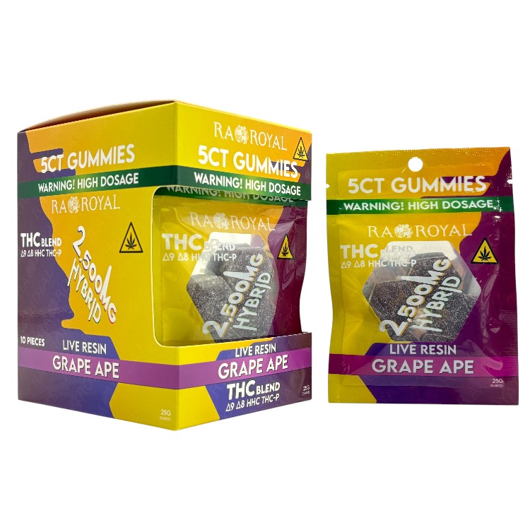 RA ROYAL LR THC BLEND D9+D8+HHC+THCP GUMMY 500MG 5CT PK  HYBRID - GRAPE APE