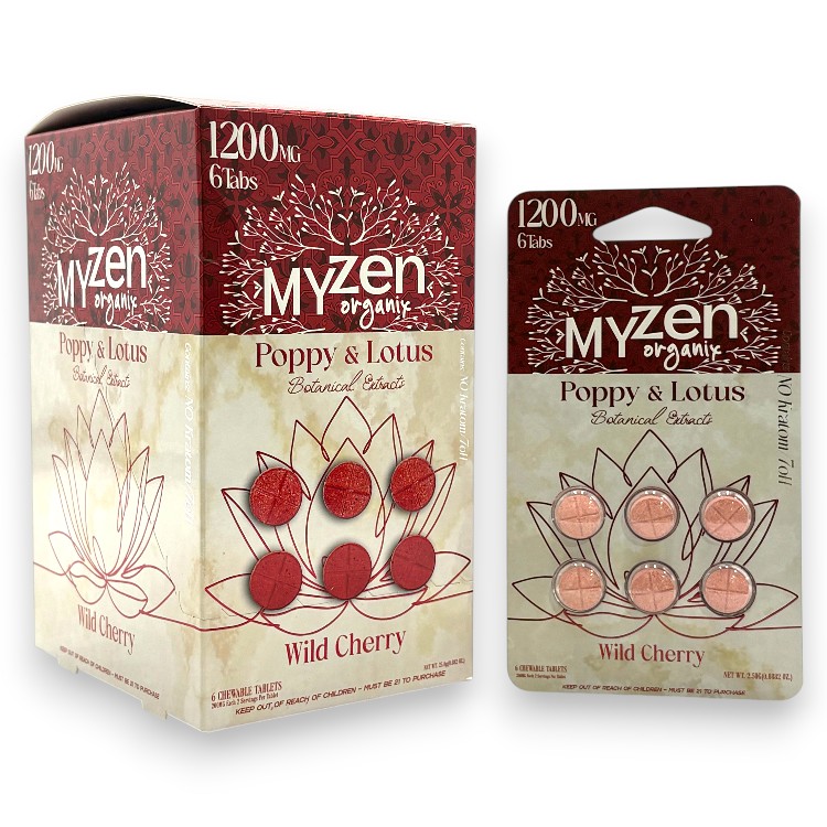 MYZEN ORGANIX - BLUE LOTUS - EXTRACT TABLET - 6CT/PK - 10PK/BX - POPPY&LOTUS - WILD CHERRY