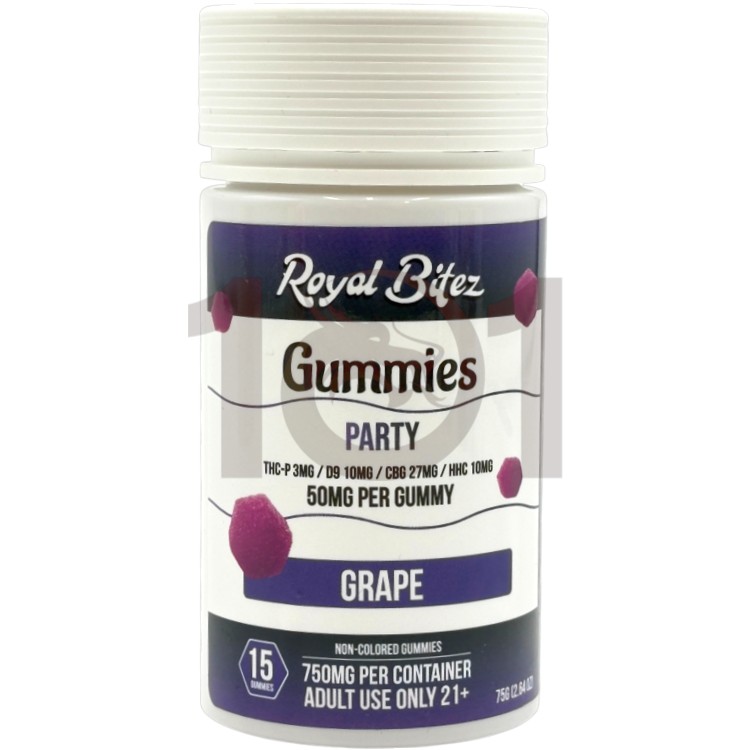 ROYAL BITEZ THCP+D9+CBG+HHC 50MG 15CT JAR PARTY GUMMY - GRAPE