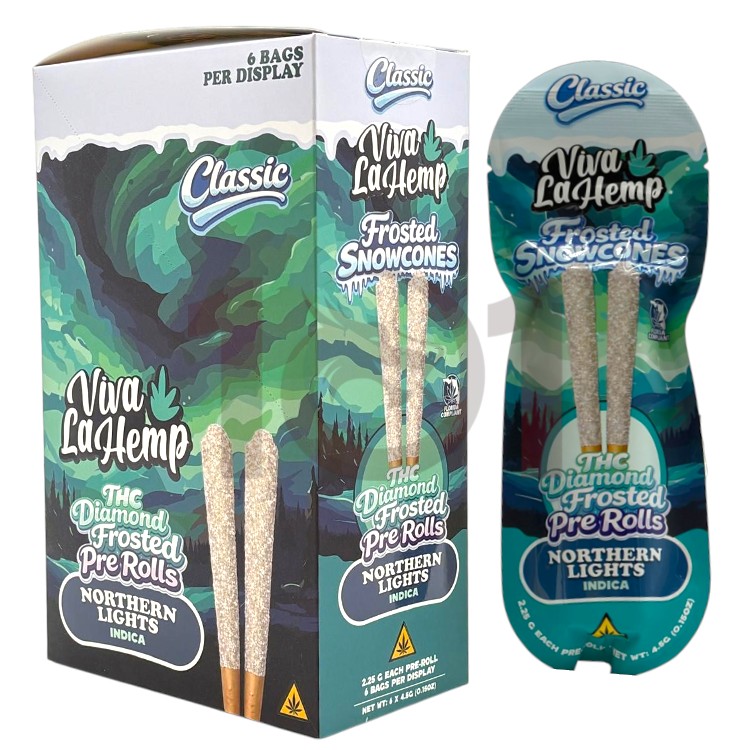 VIVA LA HEMP FROST ROLLS SNOW CONES THC DIAMONDS PREROLL 2.25GM 2CT PK INDICA - NORTHERN LIGHTS