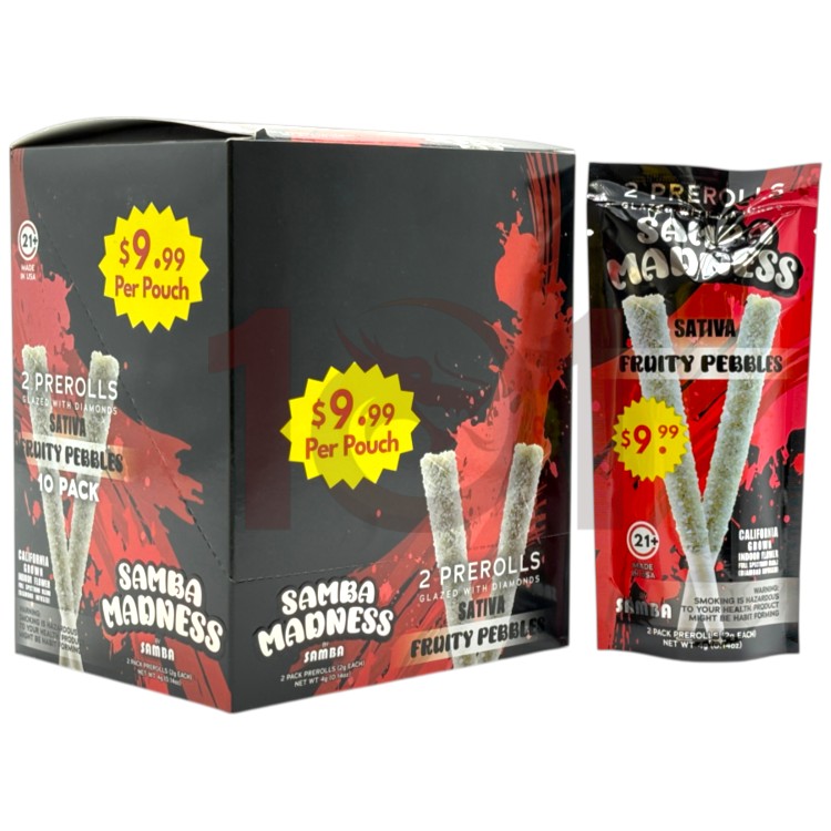 SAMBA MADNESS SP 1PK/$9.99 2GM 2CT PK DIAMONDS GLAZED PREROLL SATIVA - FRUITY PEBBLES
