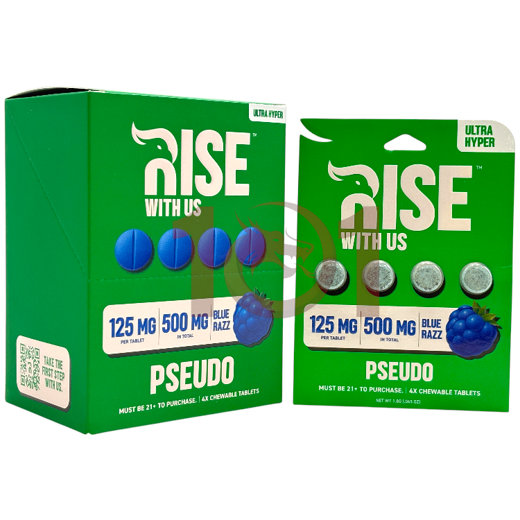 RISE PSEUDOINDOXYL KRATOM EXTRACT TABLET 125MG 4CT PK - BLUE RAZZ