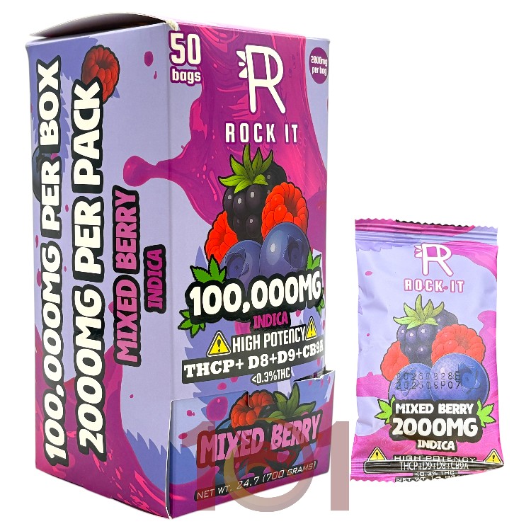 ROCK IT HIGH POTENCY THCP+D9+D8+CB9A GUMMY 2000MG PK INDICA - MIXED BERRY