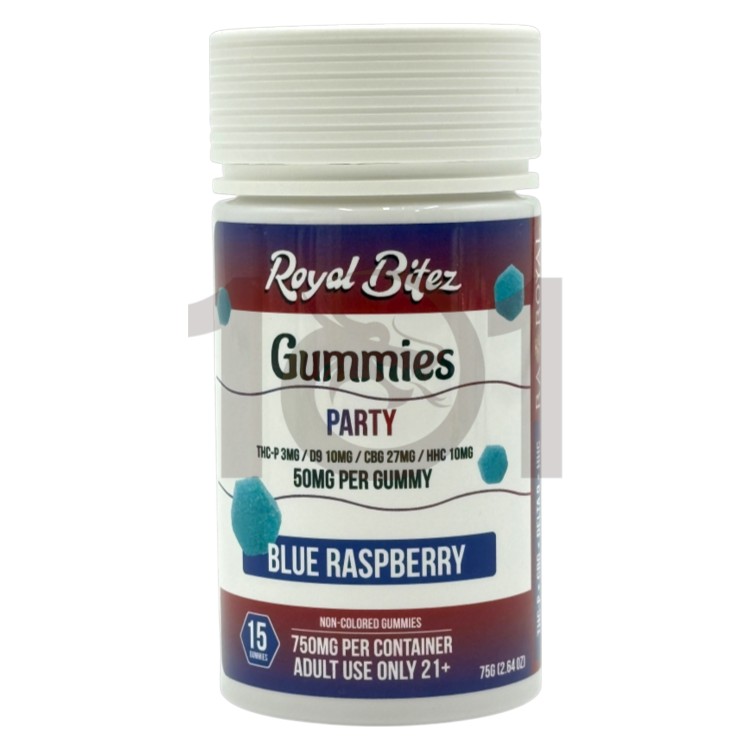 ROYAL BITEZ THCP+D9+CBG+HHC 50MG 15CT JAR PARTY GUMMY - BLUE RASPBERRY