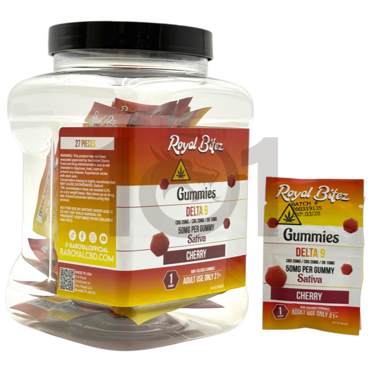 ROYAL BITEZ D9+CBD+CBG+CBN 50MG 1CT PK GUMMY SATIVA - CHERRY