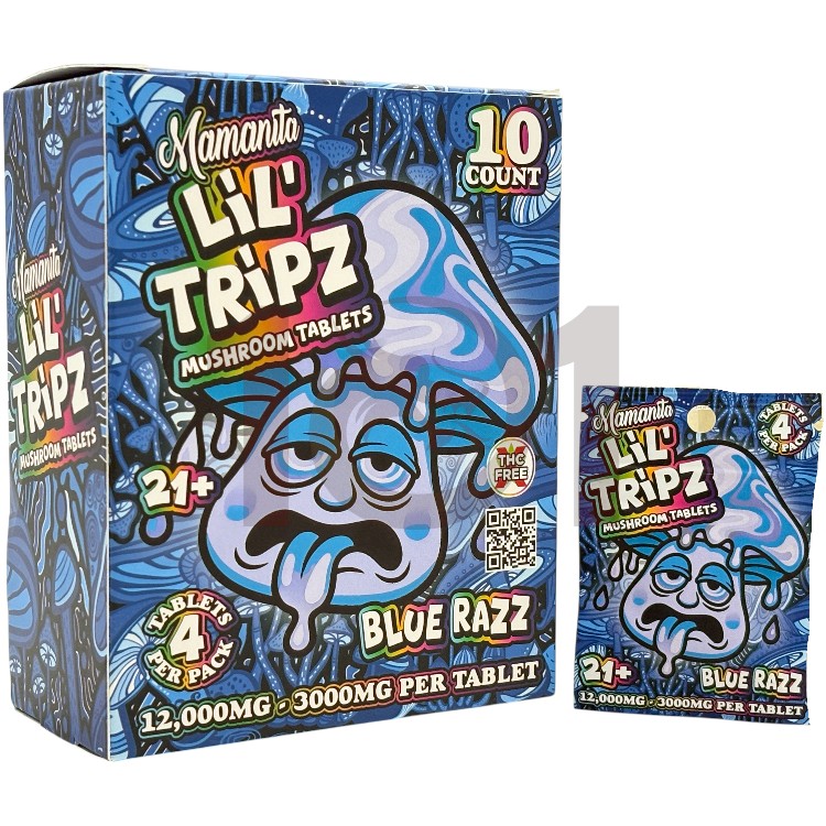 MAMANITA LIL' TRIPZ MUSHROOM TABLET 3000MG 4CT PK - BLUE RAZZ