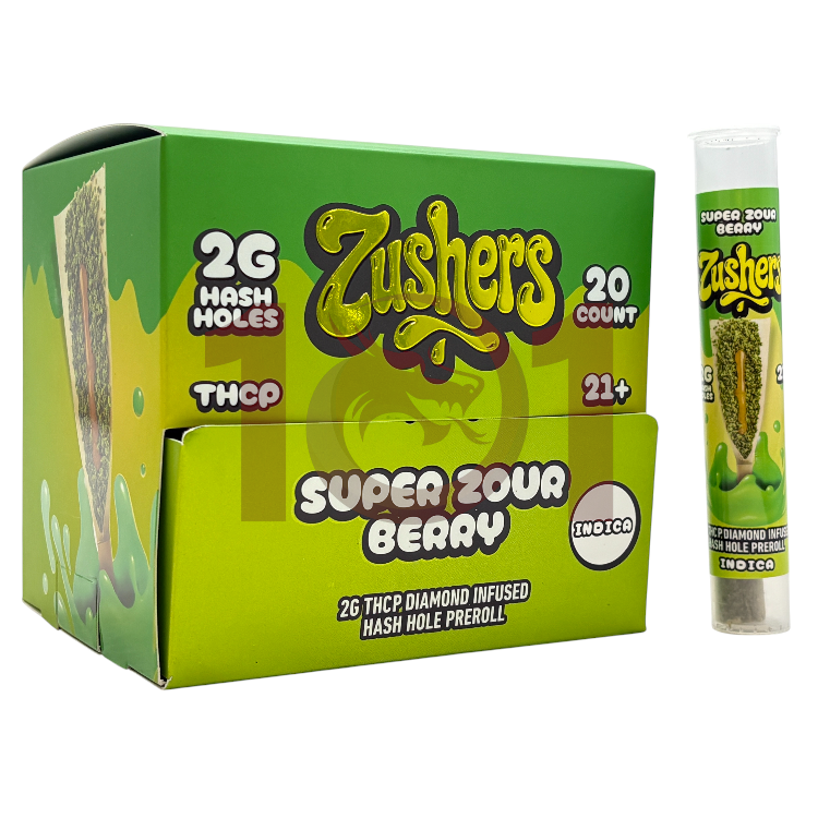 ZUSHERS HASH HOLE DIAMOND INFUSED THCP PREROLL 2GM INDICA - SUPER ZOUR BERRY