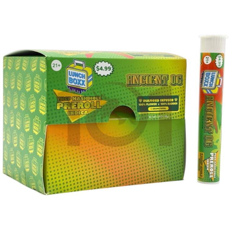 LUNCH BOXX HASH HOLE SP 1CT/$4.99 THCP 2GM 1CT PK DIAMOND INFUSED PREROLL INDICA - ANCIENT OG