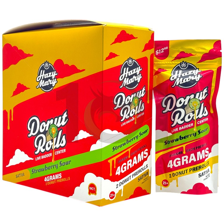 HAZY MARY DONUT ROLLS PREROLL SP 2CT/$12.99 2GM 2CT PK SATIVA - STRAWBERRY SOUR