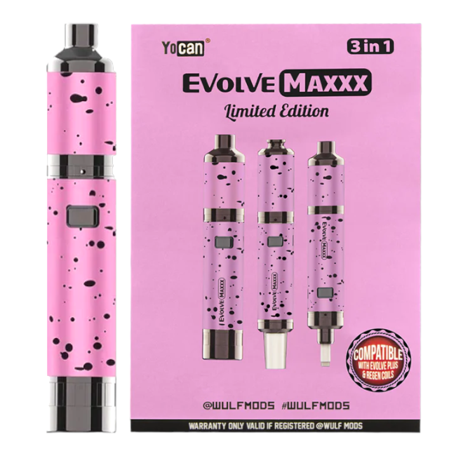 YOCAN - EVOLVE MAXXX BY WULF MODS 3 IN 1- VAPORIZER DEVICE KIT - HERB/WAX VAPORIZER - PINK W/BLACK S