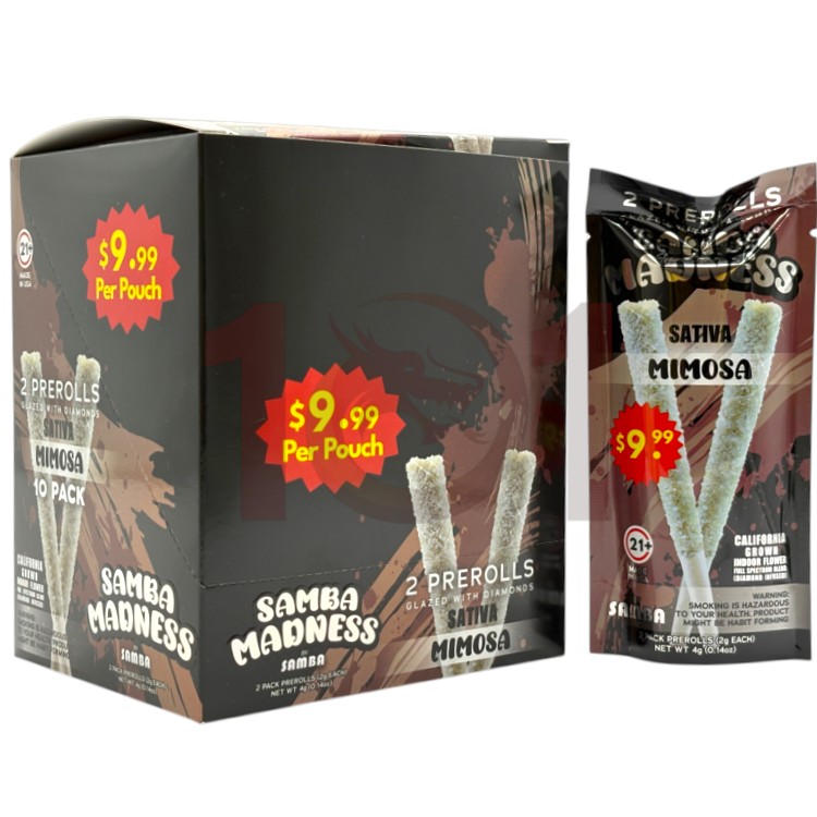 SAMBA MADNESS SP 1PK/$9.99 2GM 2CT PK DIAMONDS GLAZED PREROLL SATIVA - MIMOSA