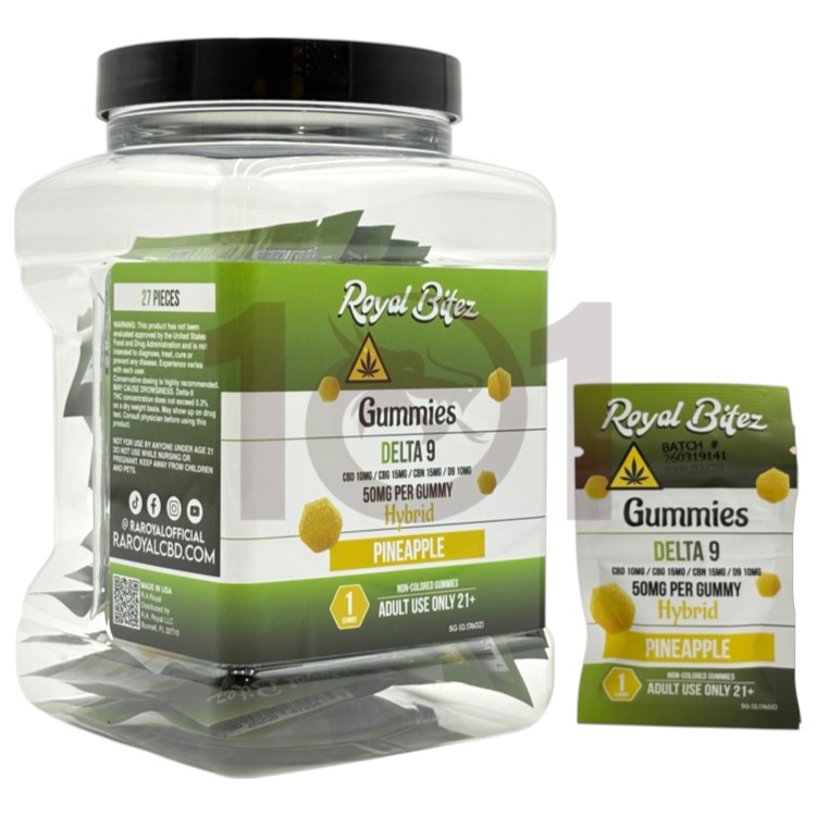 ROYAL BITEZ D9+CBD+CBG+CBN 50MG 1CT PK GUMMY HYBRID - PINEAPPLE