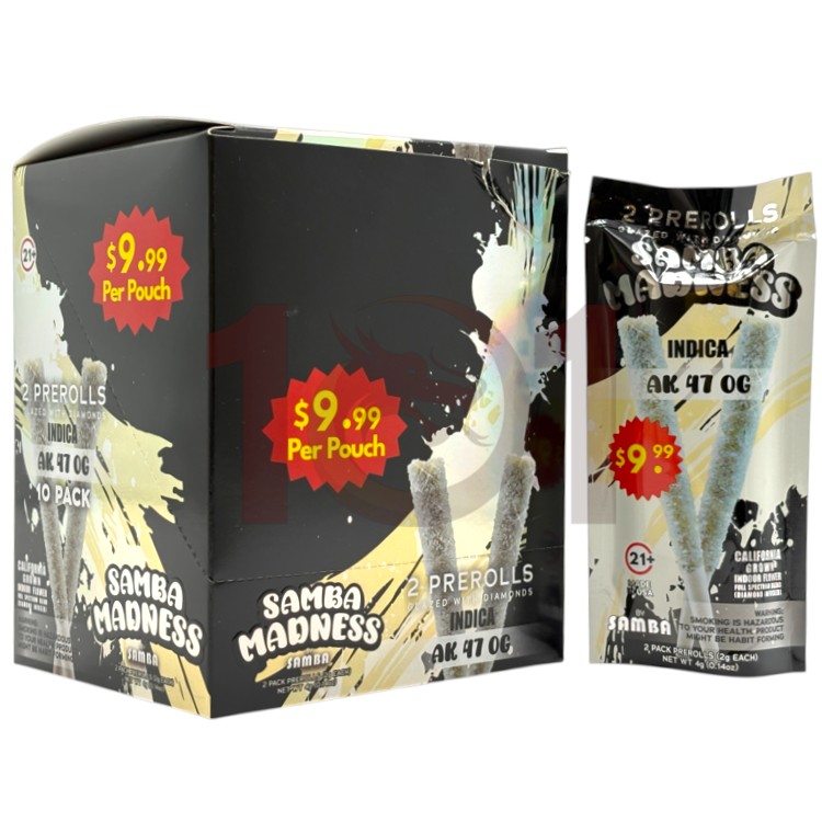 SAMBA MADNESS SP 1PK/$9.99 2GM 2CT PK DIAMONDS GLAZED PREROLL INDICA - AK 47 OG
