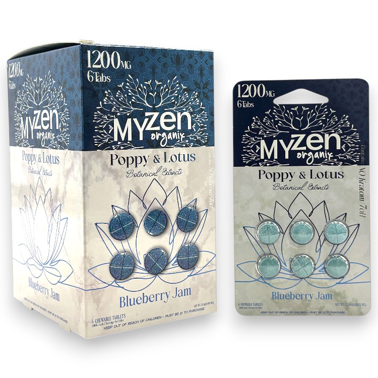 MYZEN ORGANIX - BLUE LOTUS - EXTRACT TABLET - 6CT/PK - 10PK/BX - POPPY&LOTUS - BLUEBERRY JAM