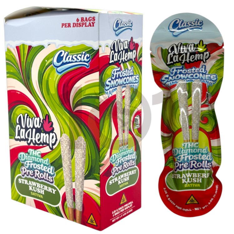 VIVA LA HEMP FROST ROLLS SNOW CONES THC DIAMONDS PREROLL 2.25GM 2CT PK SATIVA - STRAWBERRY KUSH
