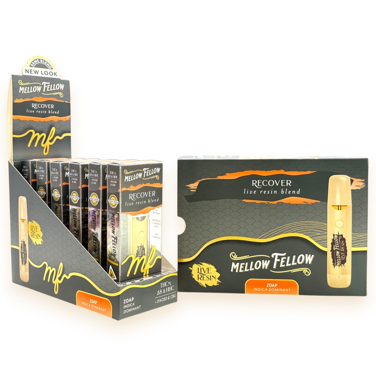MELLOW FELLOW LR THCM+D8+HHC+H4CBD+CBG 1ML INDICA DOMINANT - ZOAP RECOVER LR BLEND